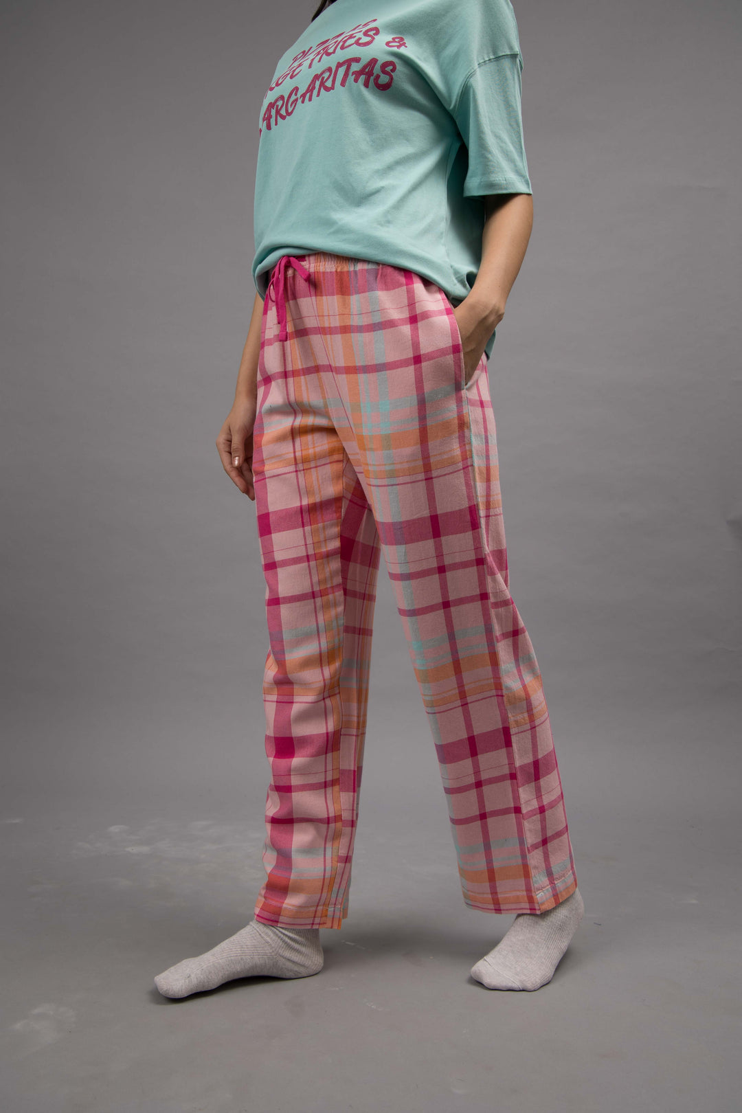 Pink Plaid Straight Pajamas