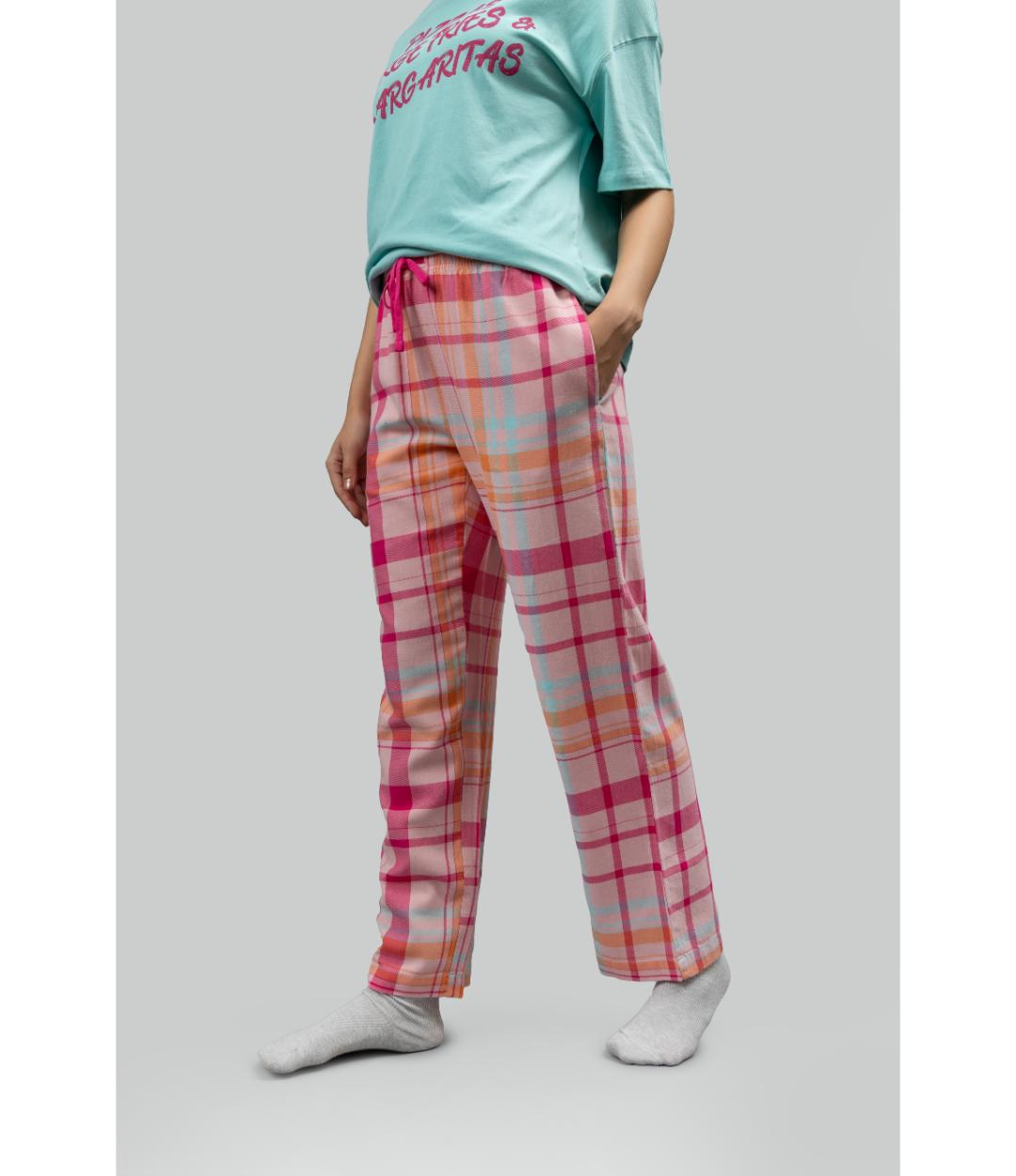 Pink Plaid Party Pajama Set With Foodie Tee