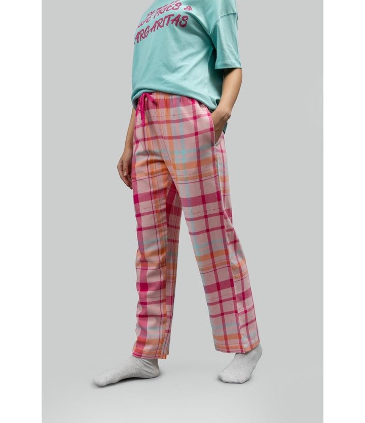 Pink Plaid Party Pajama Set With Foodie Tee