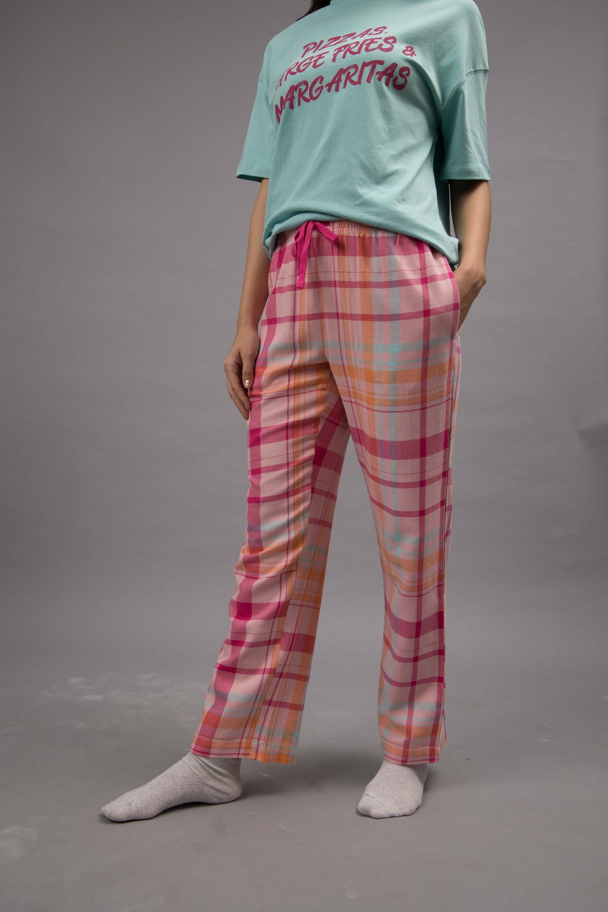 Pink Plaid Straight Pajamas