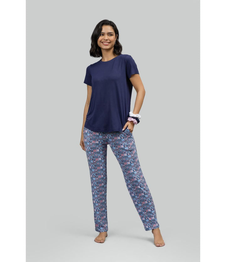 Classic Mosaic Pajama Set With Blue Top