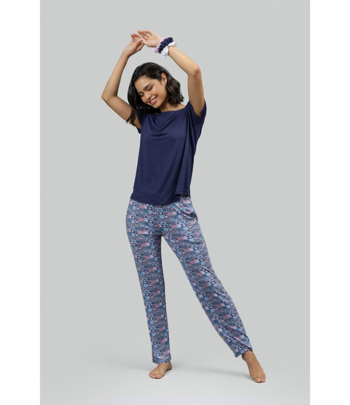 Classic Mosaic Pajama Set With Blue Top