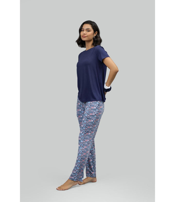 Classic Mosaic Pajama Set With Blue Top