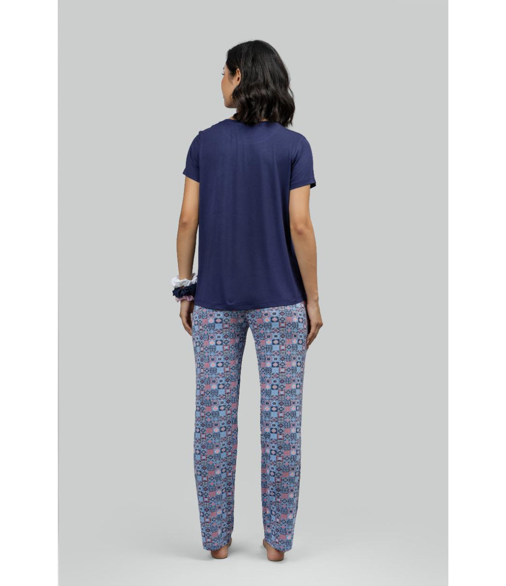 Classic Mosaic Pajama Set With Blue Top