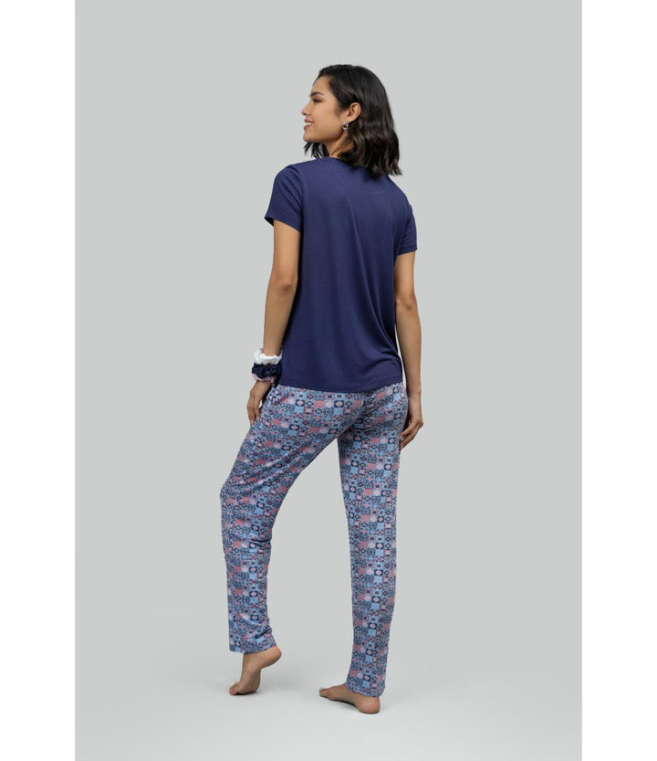 Classic Mosaic Pajama Set With Blue Top