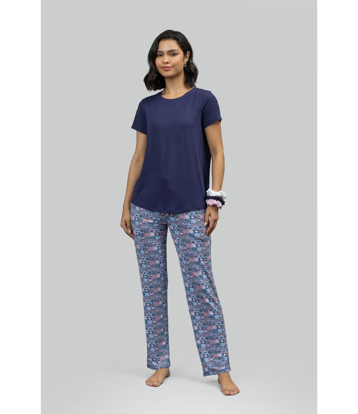 Classic Mosaic Pajama Set With Blue Top