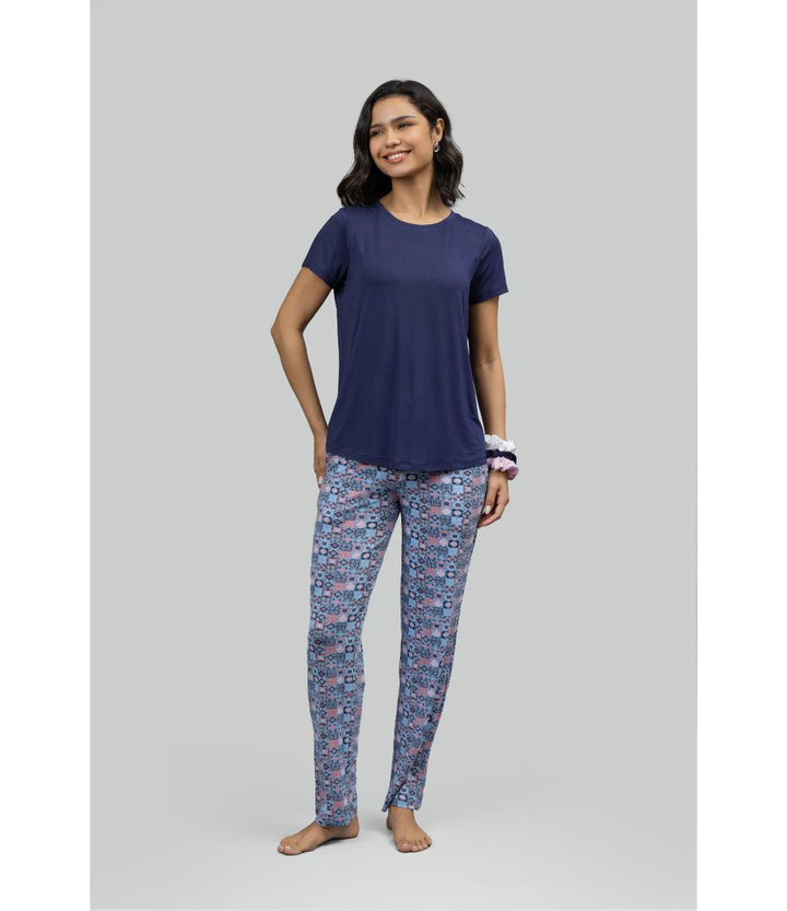 Classic Mosaic Pajama Set With Blue Top