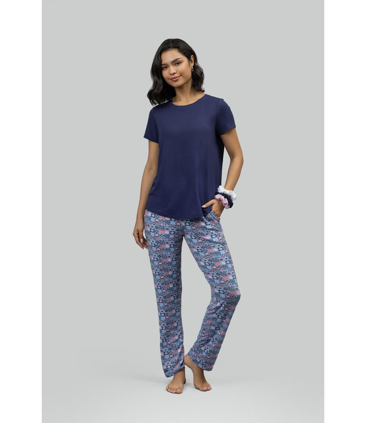 Classic Mosaic Pajama Set With Blue Top