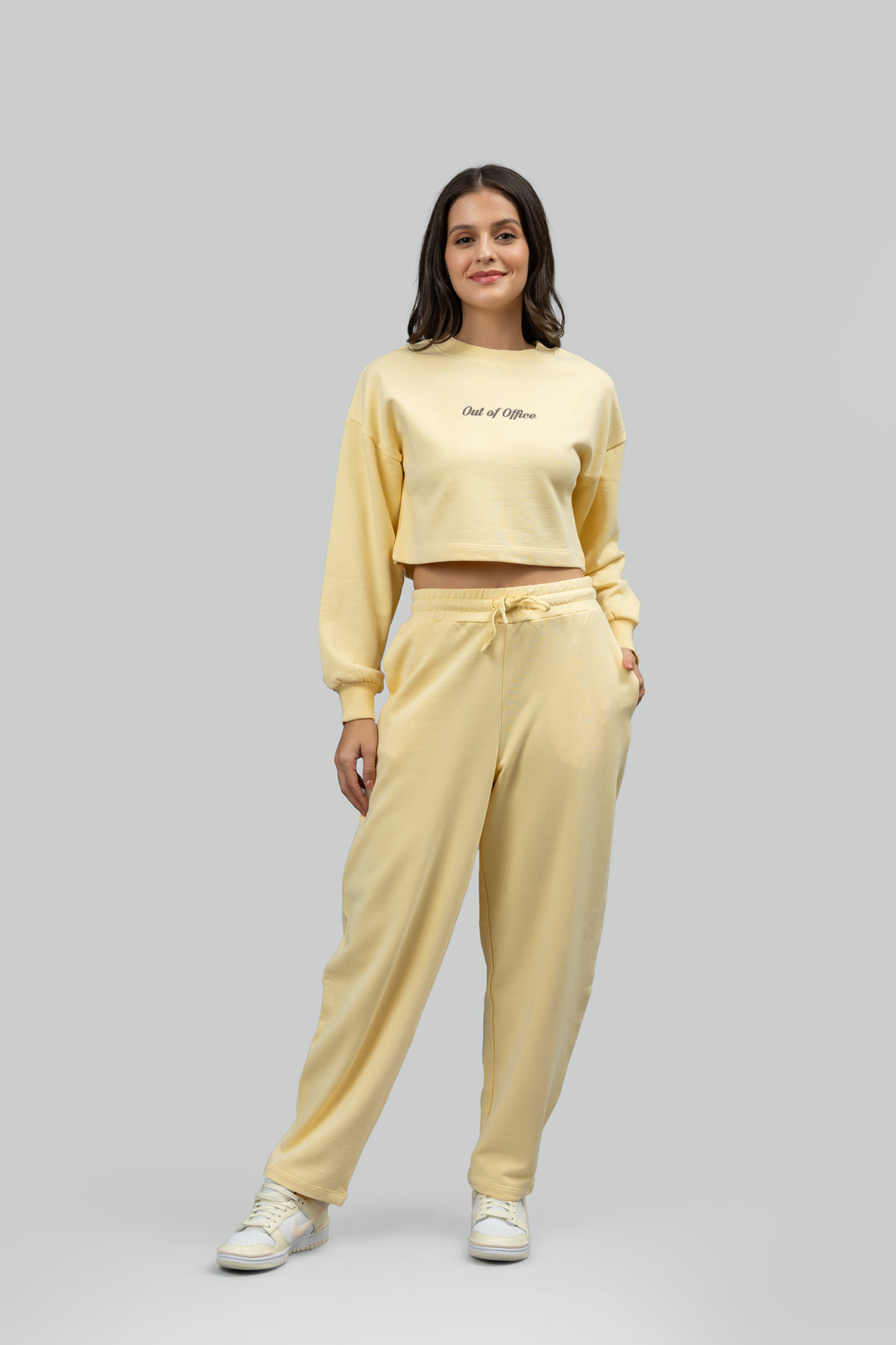 'Out Of Office' Yellow Terry Cropped Sweatshirt