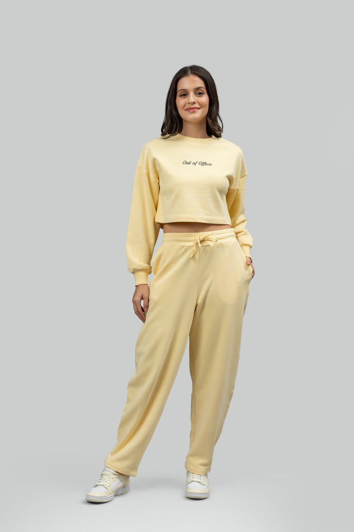 'Out Of Office' Yellow Terry Cropped Sweatshirt