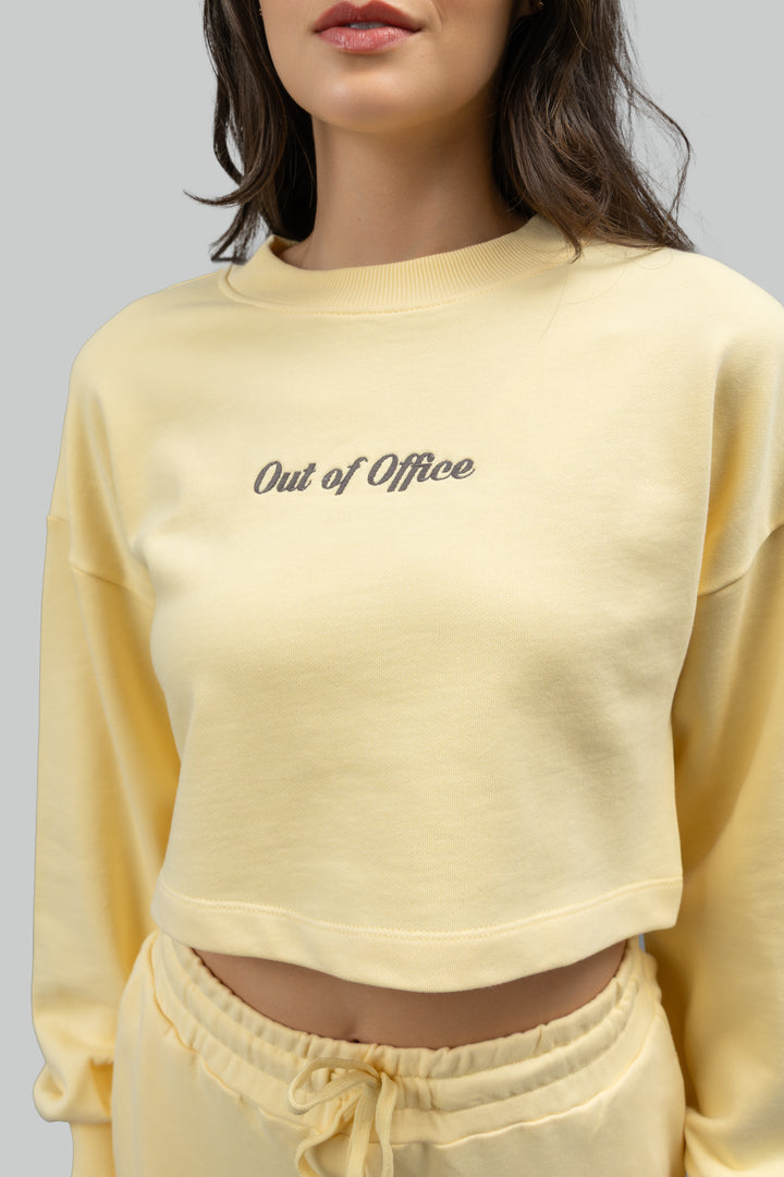 'Out Of Office' Yellow Terry Cropped Sweatshirt