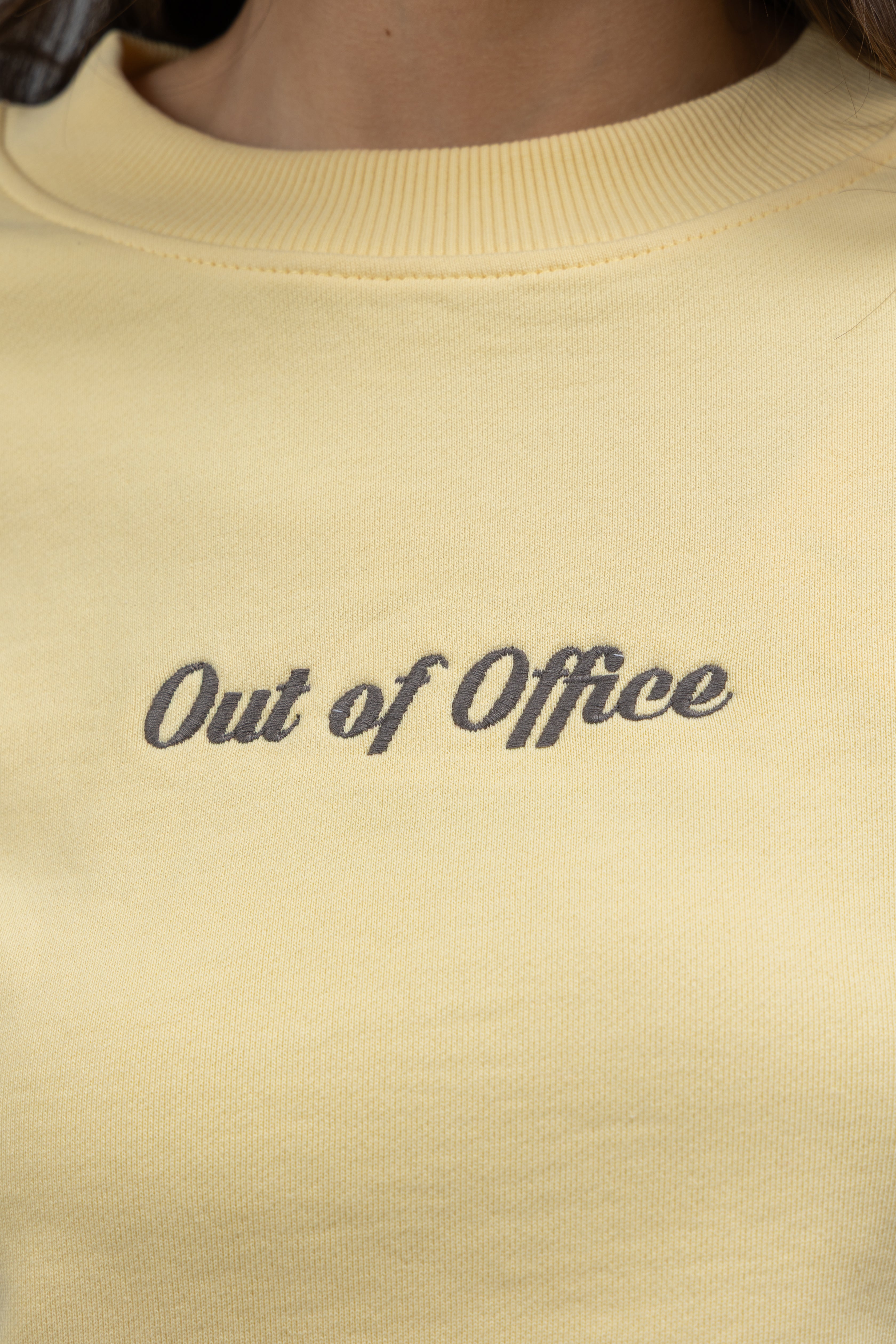 Out Of Office' Yellow Terry Cropped Sweatshirt | Yellow Cropped
