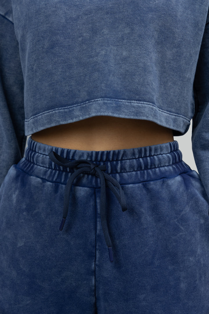 'Out Of Office' Navy Acid Wash Terry Cropped Sweatshirt