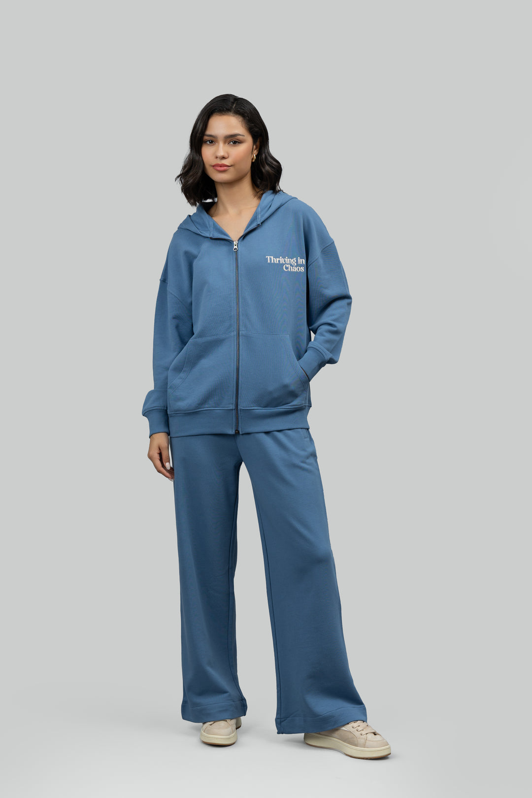 Cloudy Blue Terry Wide Leg Lounge Pants