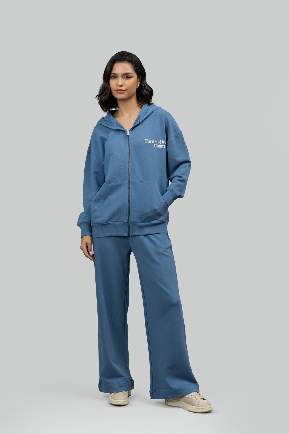 Cloudy Blue Terry Wide Leg Lounge Pants