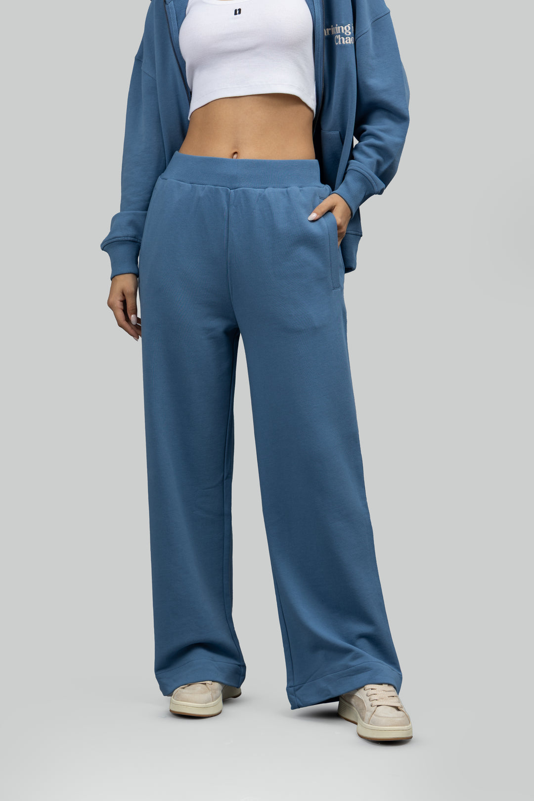 Cloudy Blue Terry Wide Leg Lounge Pants