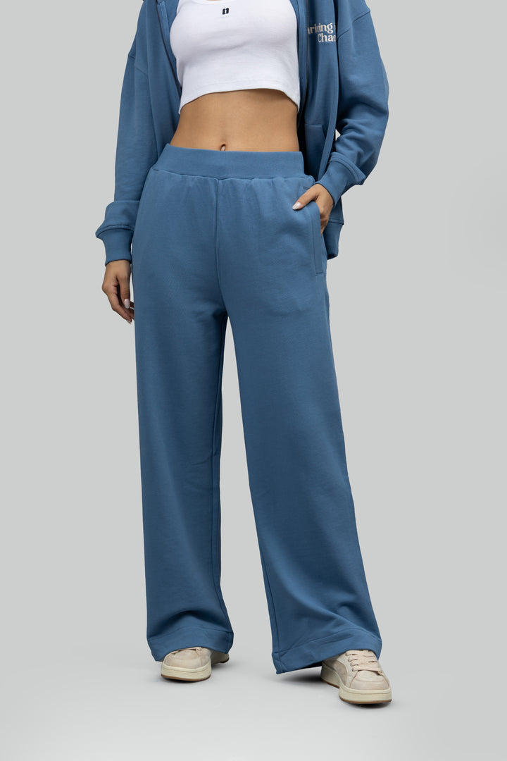 Cloudy Blue Terry Wide Leg Lounge Pants