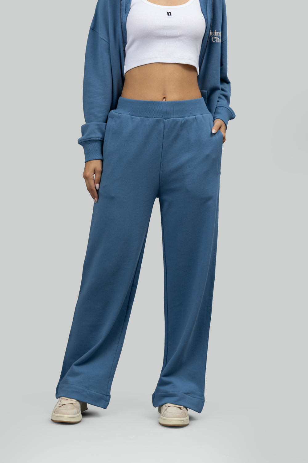 Cloudy Blue Terry Wide Leg Lounge Pants