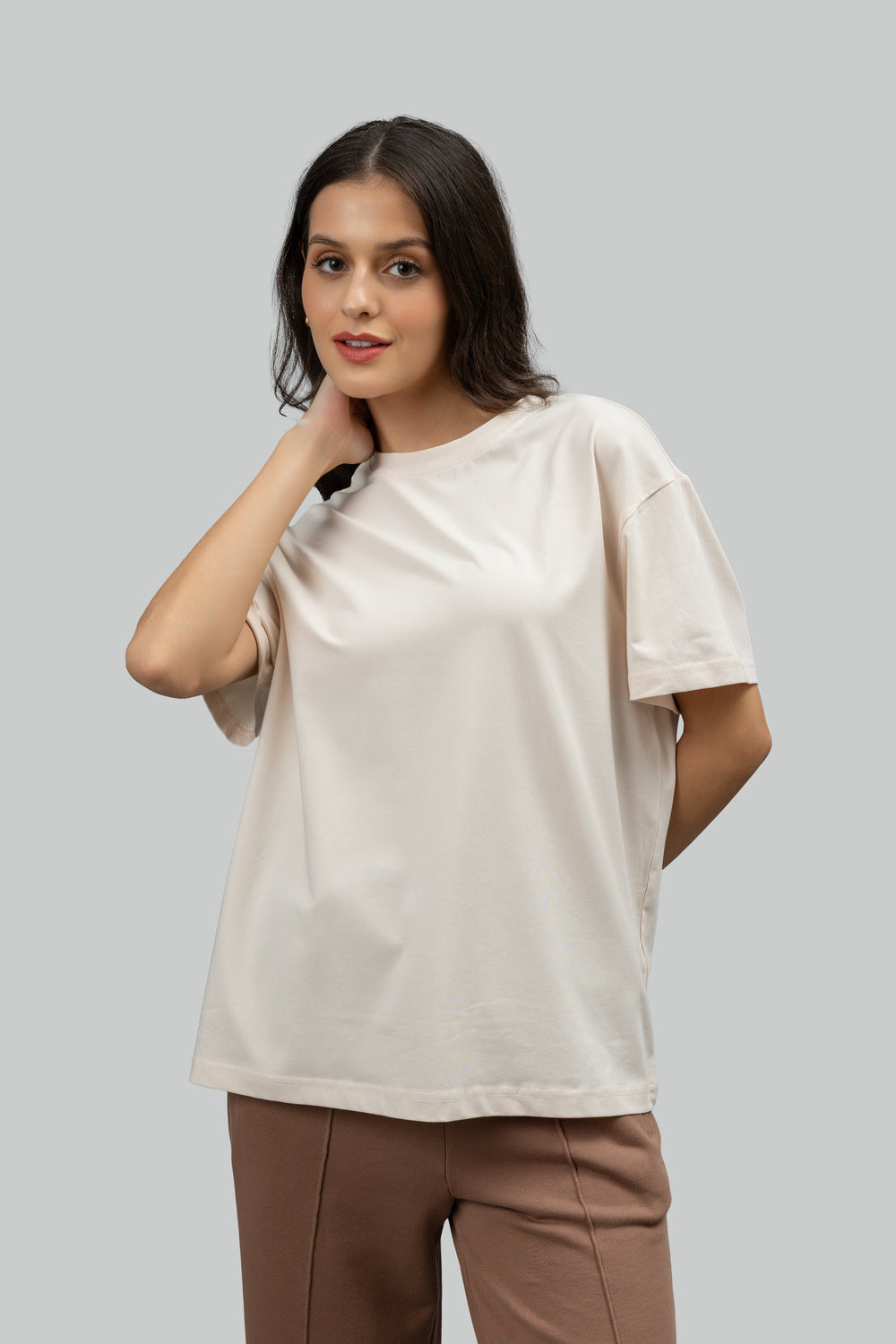 Ivory Round Neck Cottton T-Shirt