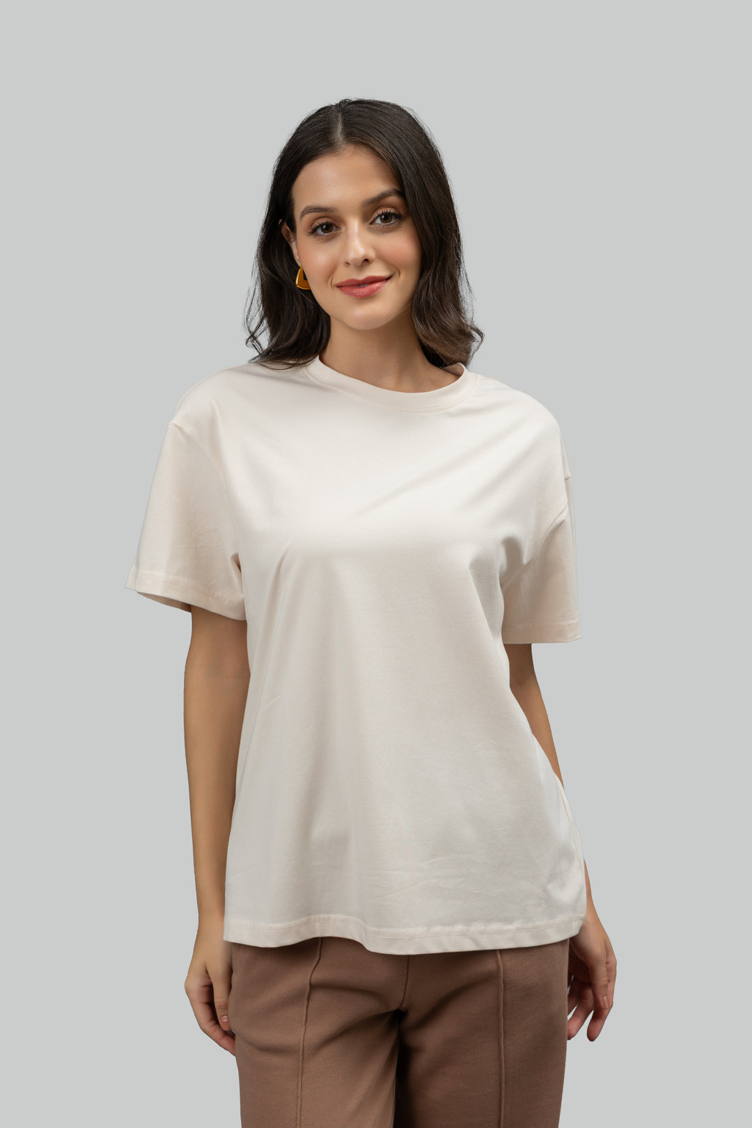 Ivory Round Neck Cottton T-Shirt