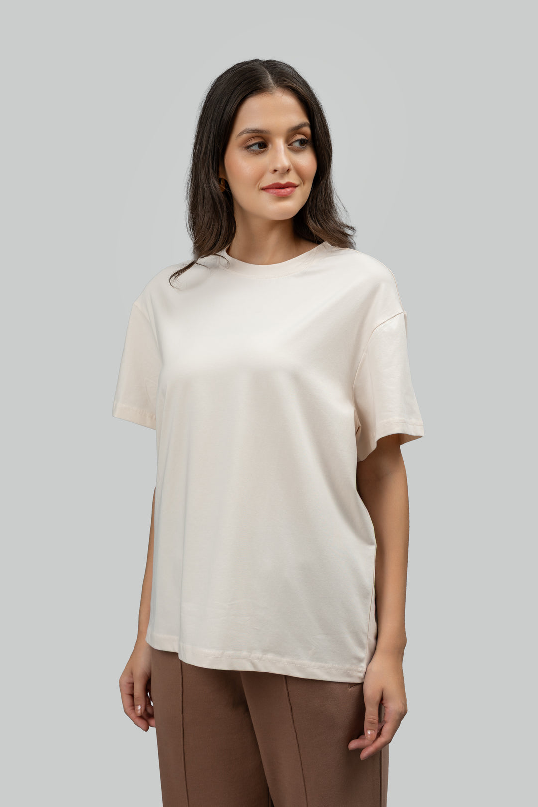 Ivory Round Neck Cottton T-Shirt