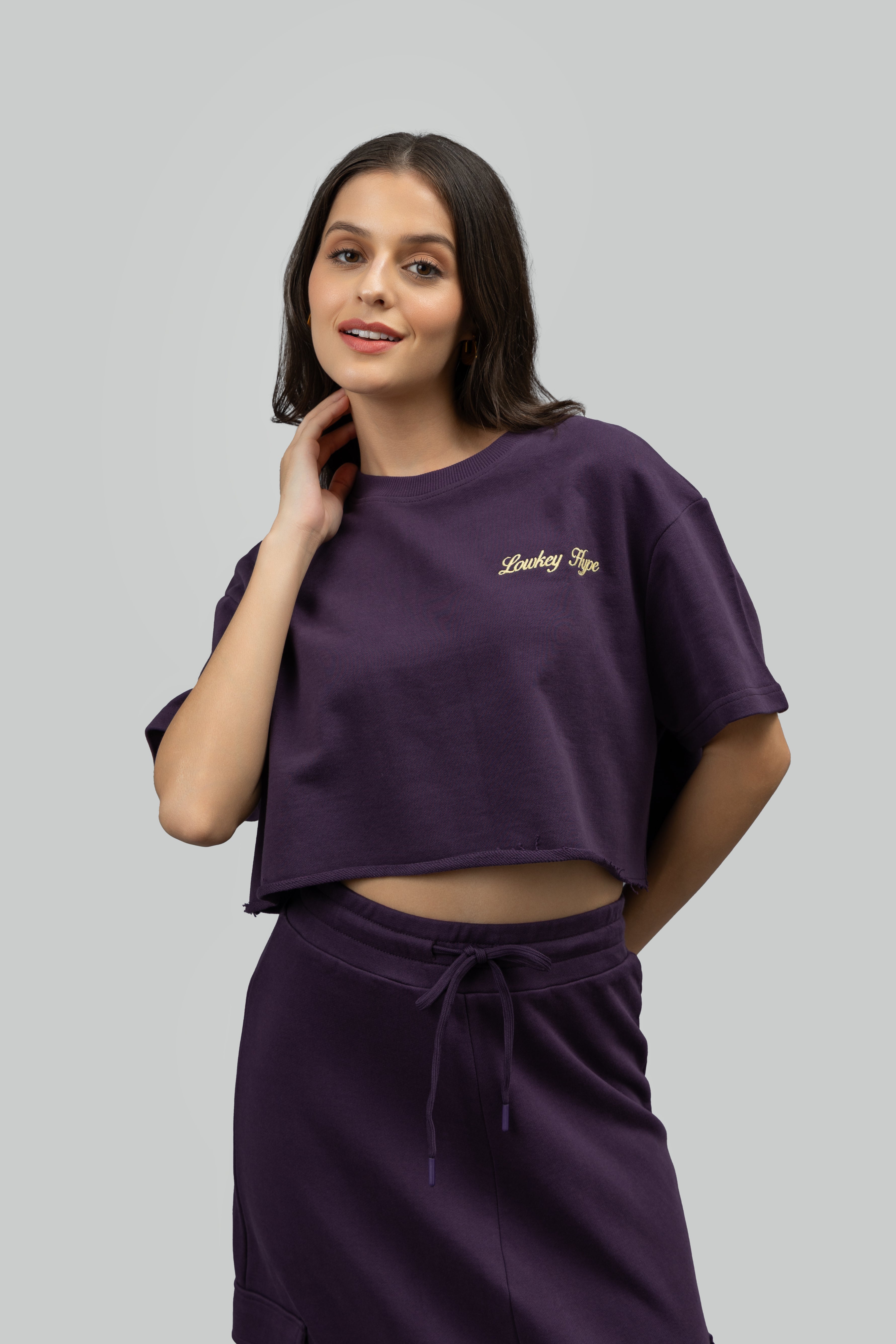 最終　HYKE 　 CROPPED TOP SWEATER PLUM 最終 HYKE CROPPED TOP SWEATER PLUM