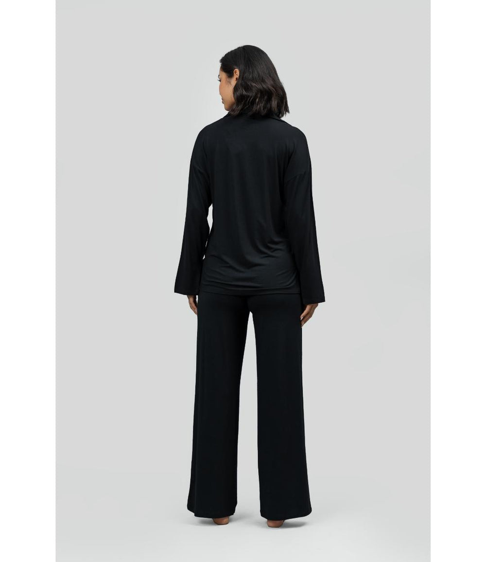 Black Modal Button Down Pajama Set