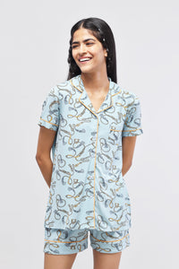 Rope Printed Half Sleeve Piping Top