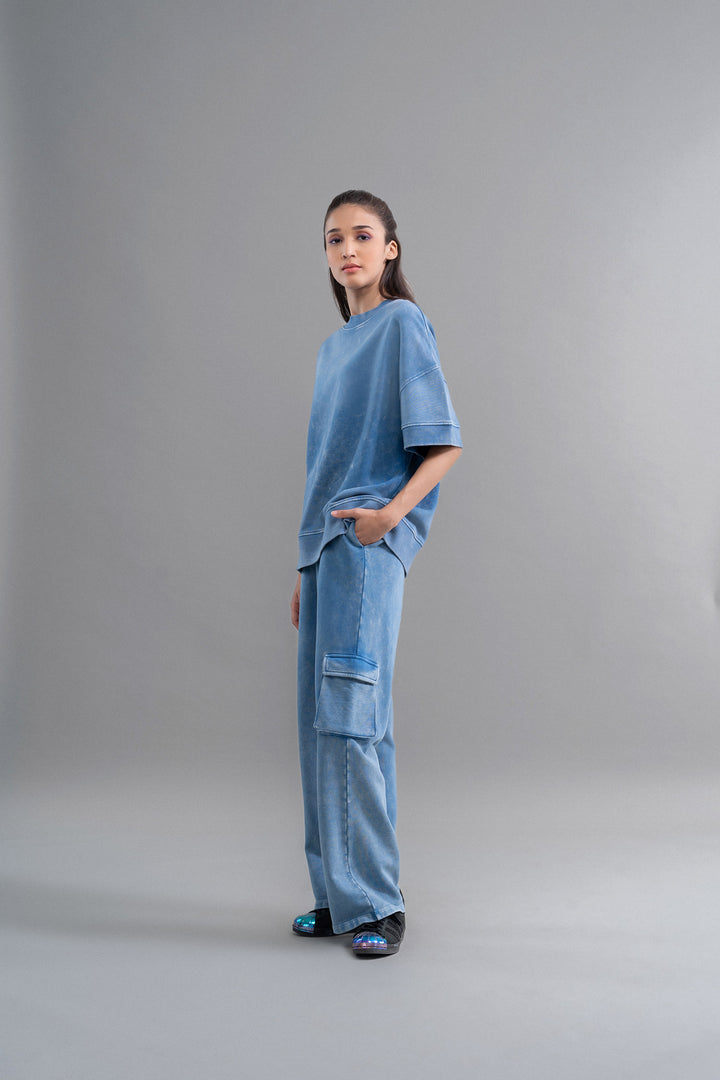 Denim Wash 100% Cotton Terry Co Ord Set in blue, stylish and comfortable.