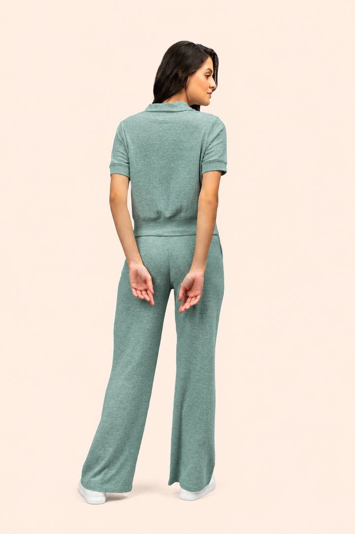 Calming Green Ottoman High-Rise Wide-Leg Pant