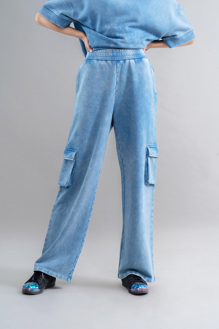 Denim Wash 100% Cotton Terry Cargo Pant