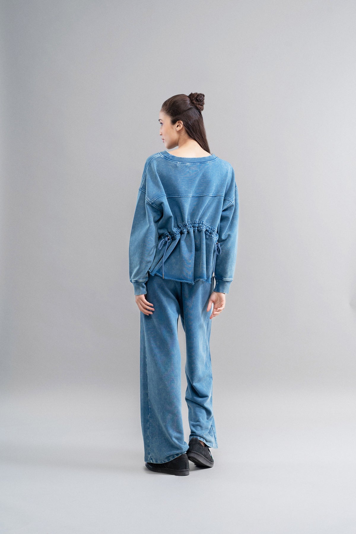 Denim Wash 100% Cotton Terry Ruched Sweatshirt