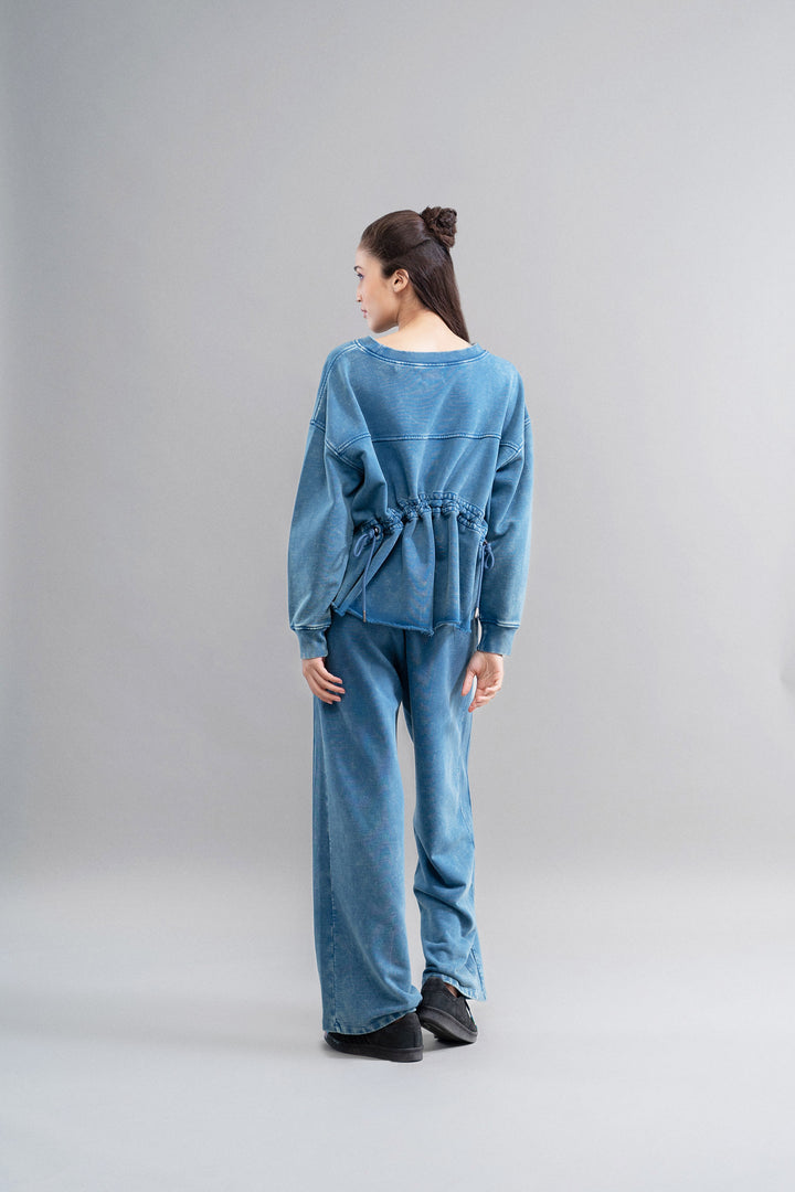 Denim Wash 100% Cotton Terry Ruched Sweatshirt