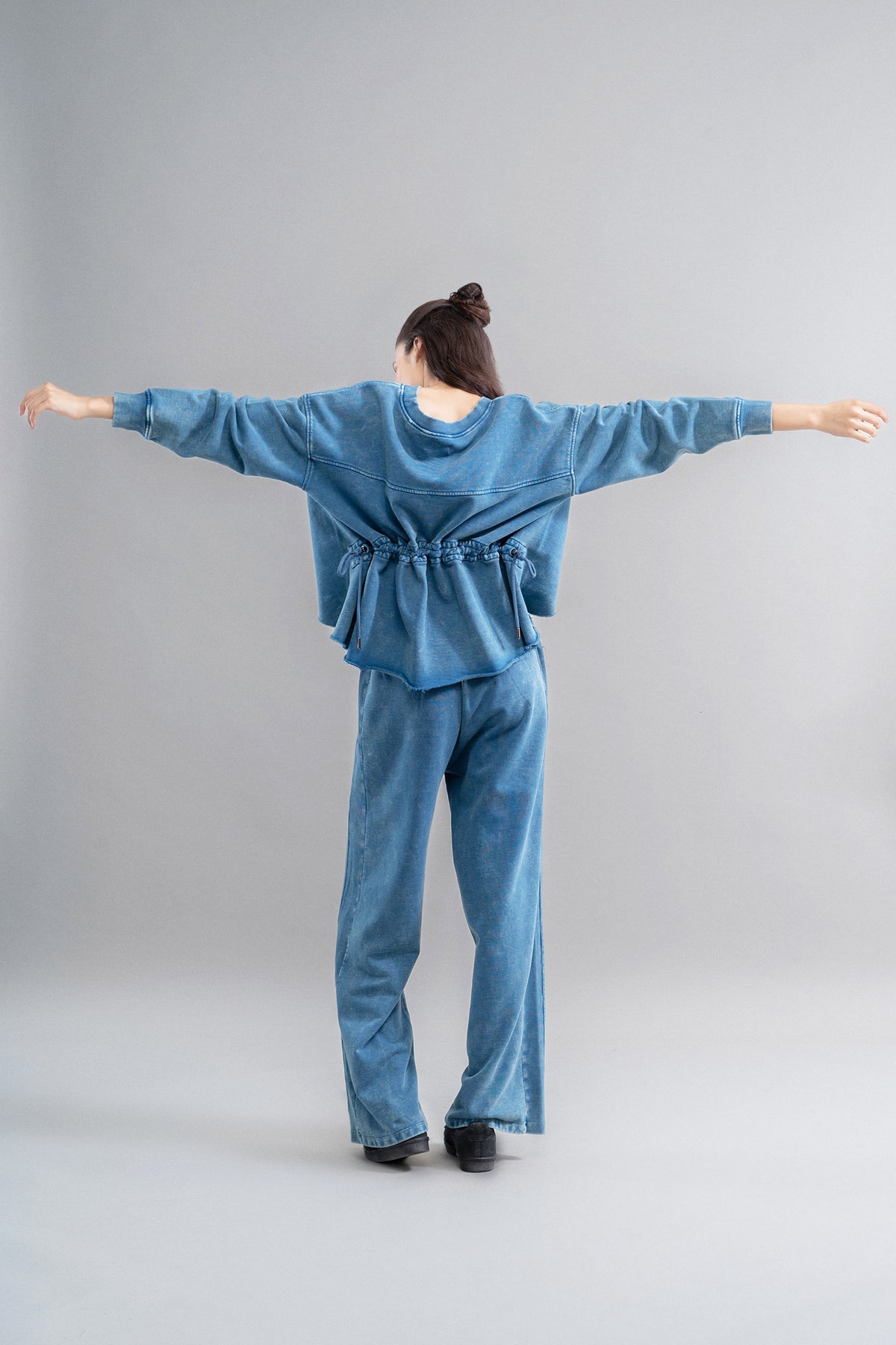 Denim Wash 100% Cotton Terry Ruched Sweatshirt