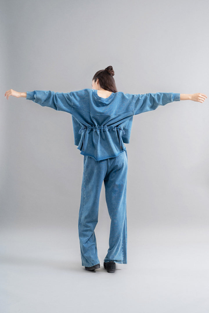 Denim Wash 100% Cotton Terry Ruched Sweatshirt