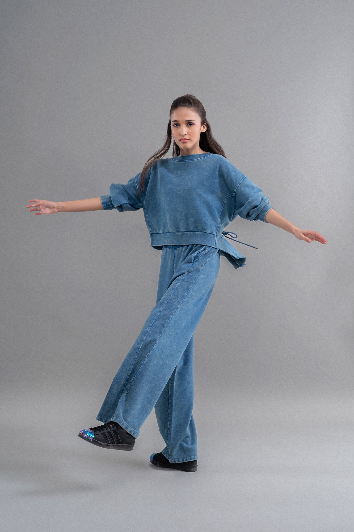 Denim Wash 100 Cotton Terry Ruched Set NeceSera