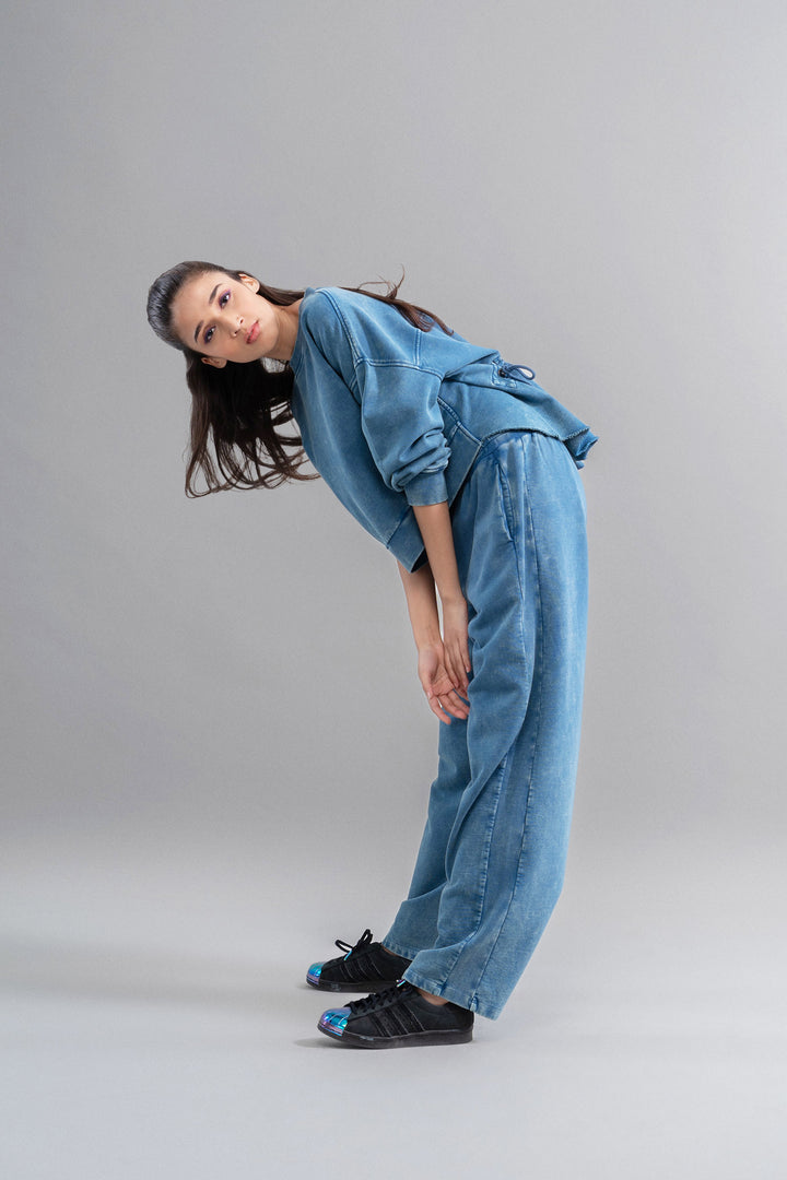Denim Wash 100% Cotton Terry Straight Travel Pant