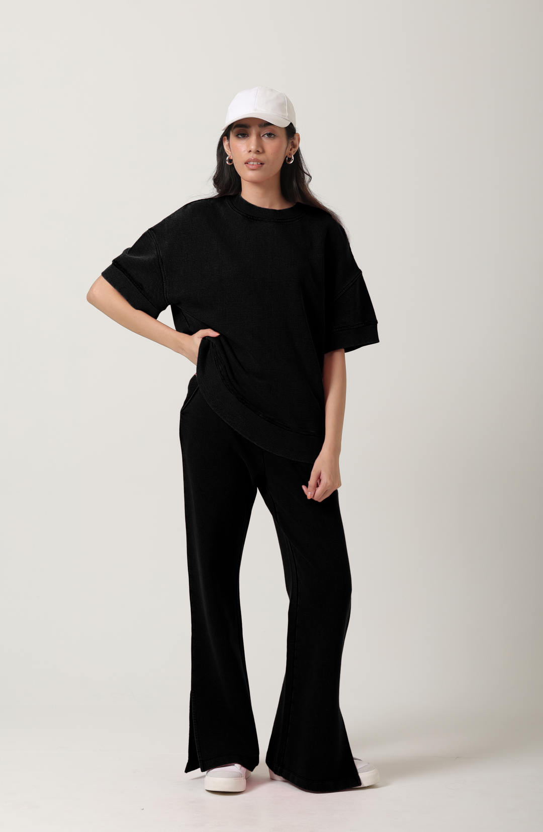 Black Cotton Terry Short Sleeve Sweatshirt