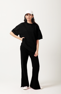 Black Cotton Terry Short Sleeve Sweatshirt