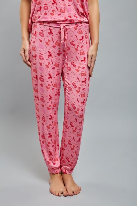 Be Pink Cuffed Pajama Set featuring playful pink patterns and comfortable design.