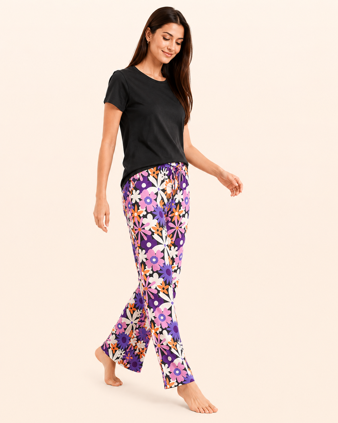 Floral Black Pj Set
