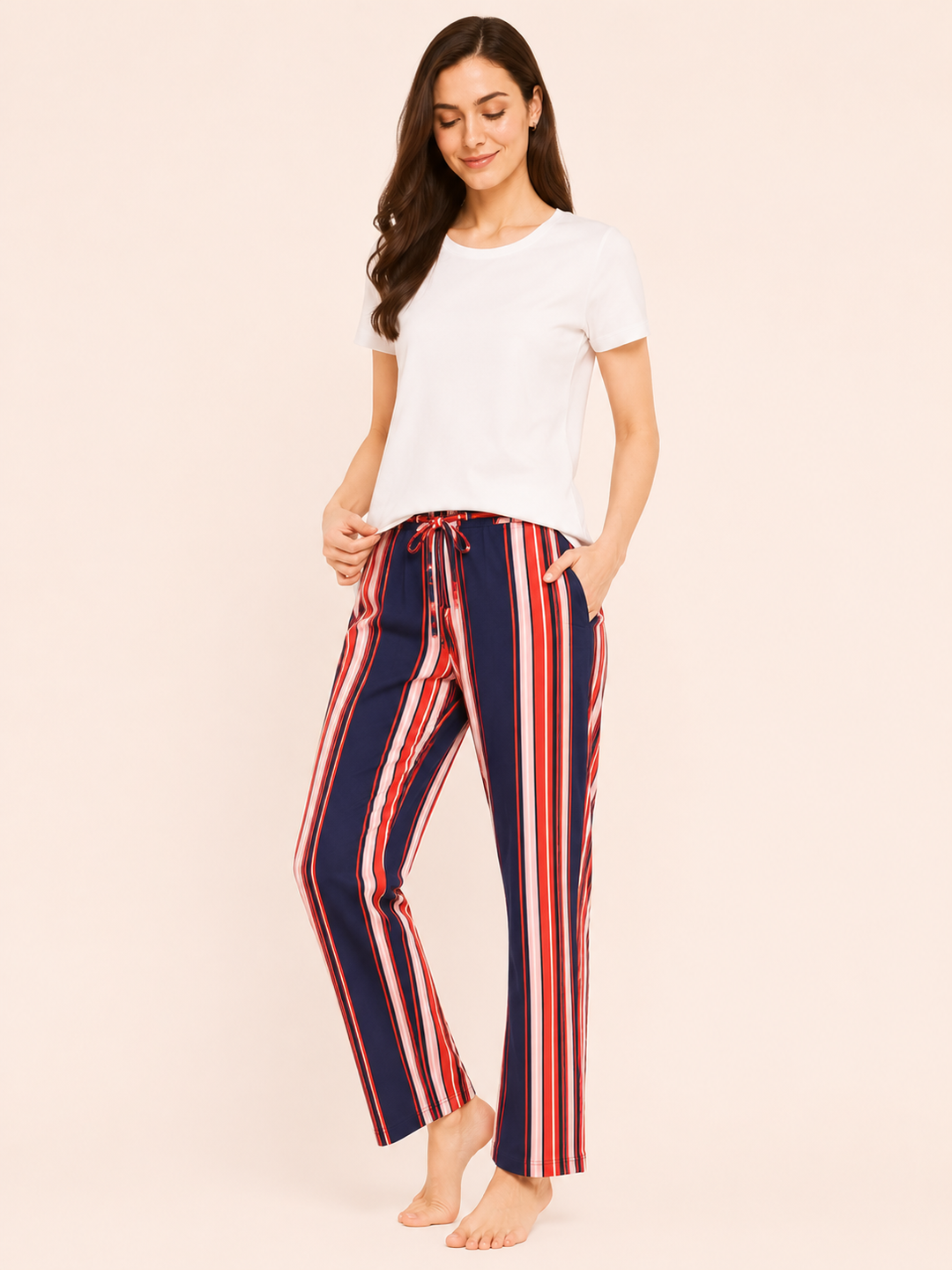 Classic Stripe Pajama Set With White tee