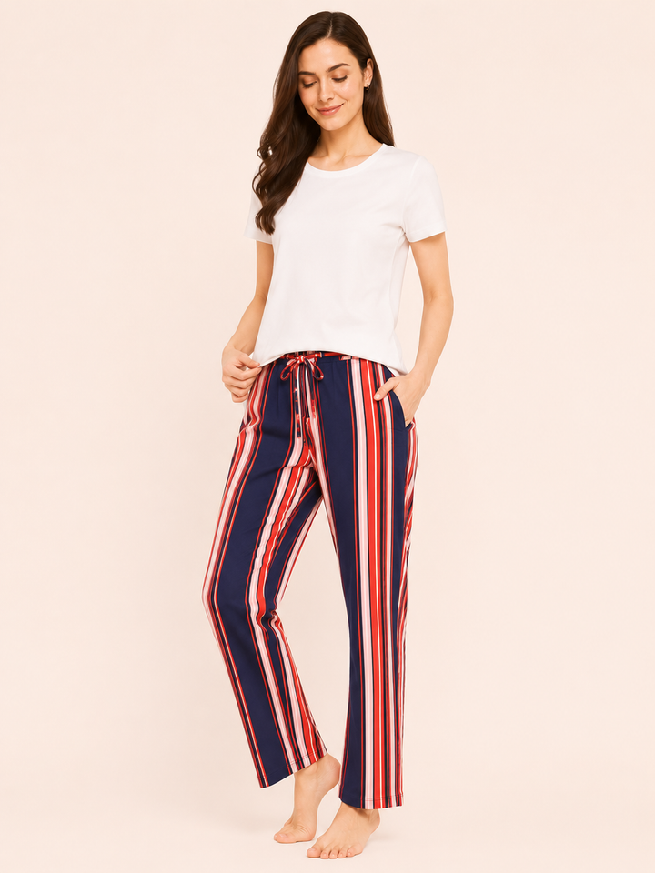 Classic Stripe Pajama Set With White tee