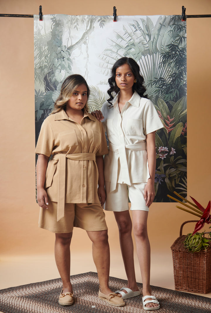 Mini Waffle Brown Safari Bermuda Set for stylish summer fashion.