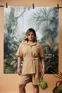 Mini Waffle Brown Safari Bermuda Set for stylish summer outfits.