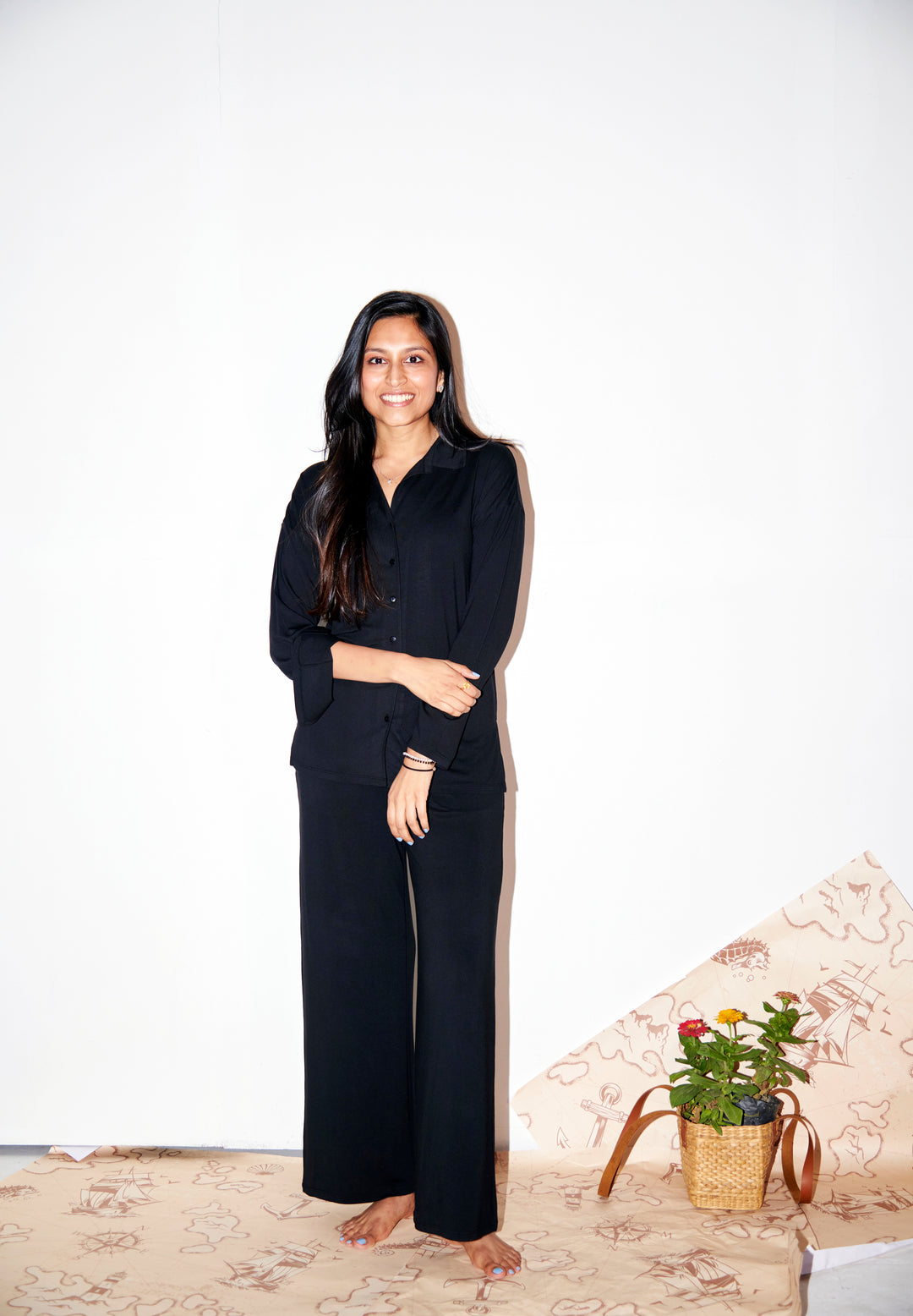 Black Modal Button Down Shirt