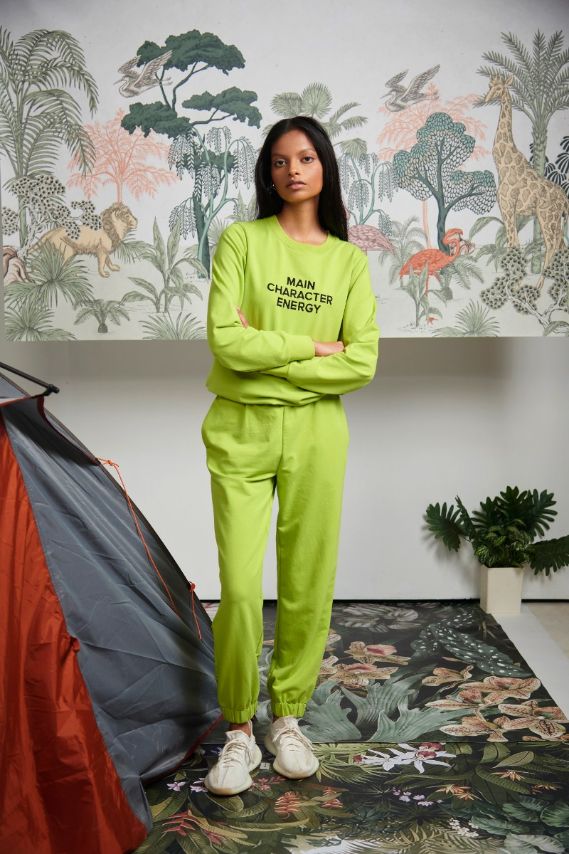 Main Character Energy Bamboo Terry Jogger Set in vibrant green.
