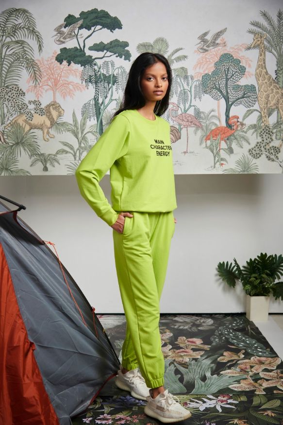 Main Character Energy Bamboo Terry Jogger Set in vibrant green