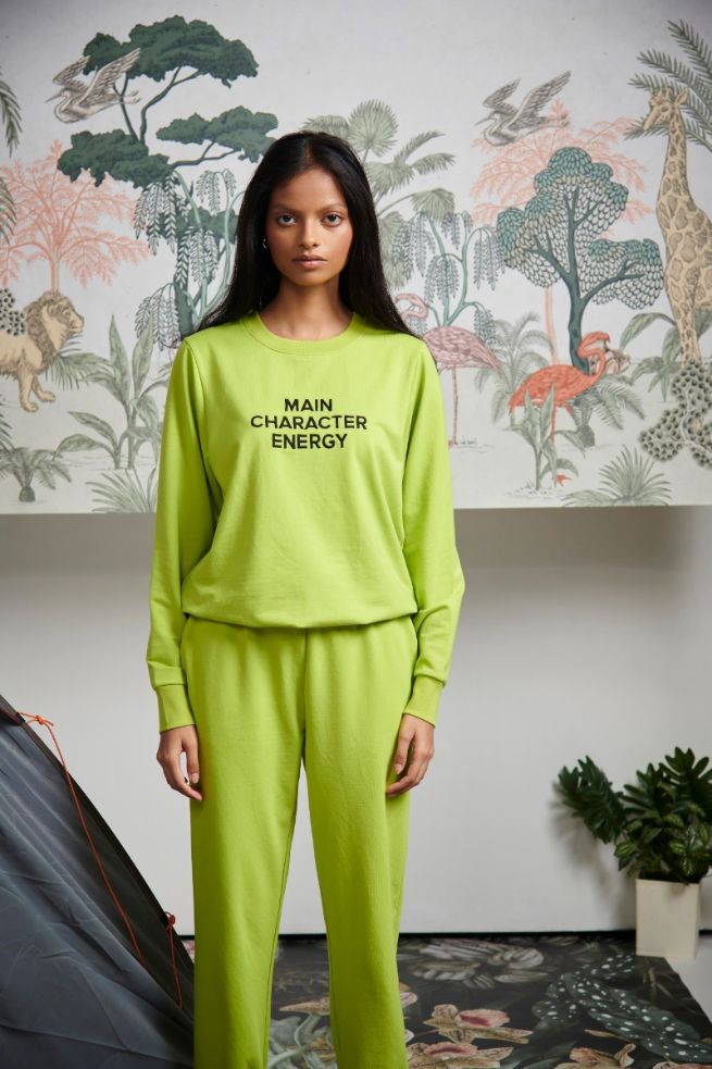 Main Character Energy Bamboo Terry Jogger Set in vibrant green.