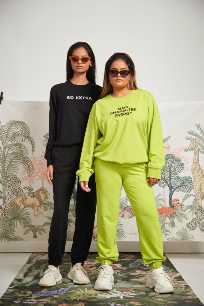 So Extra Bamboo Terry Jogger Set in black and neon green styles.
